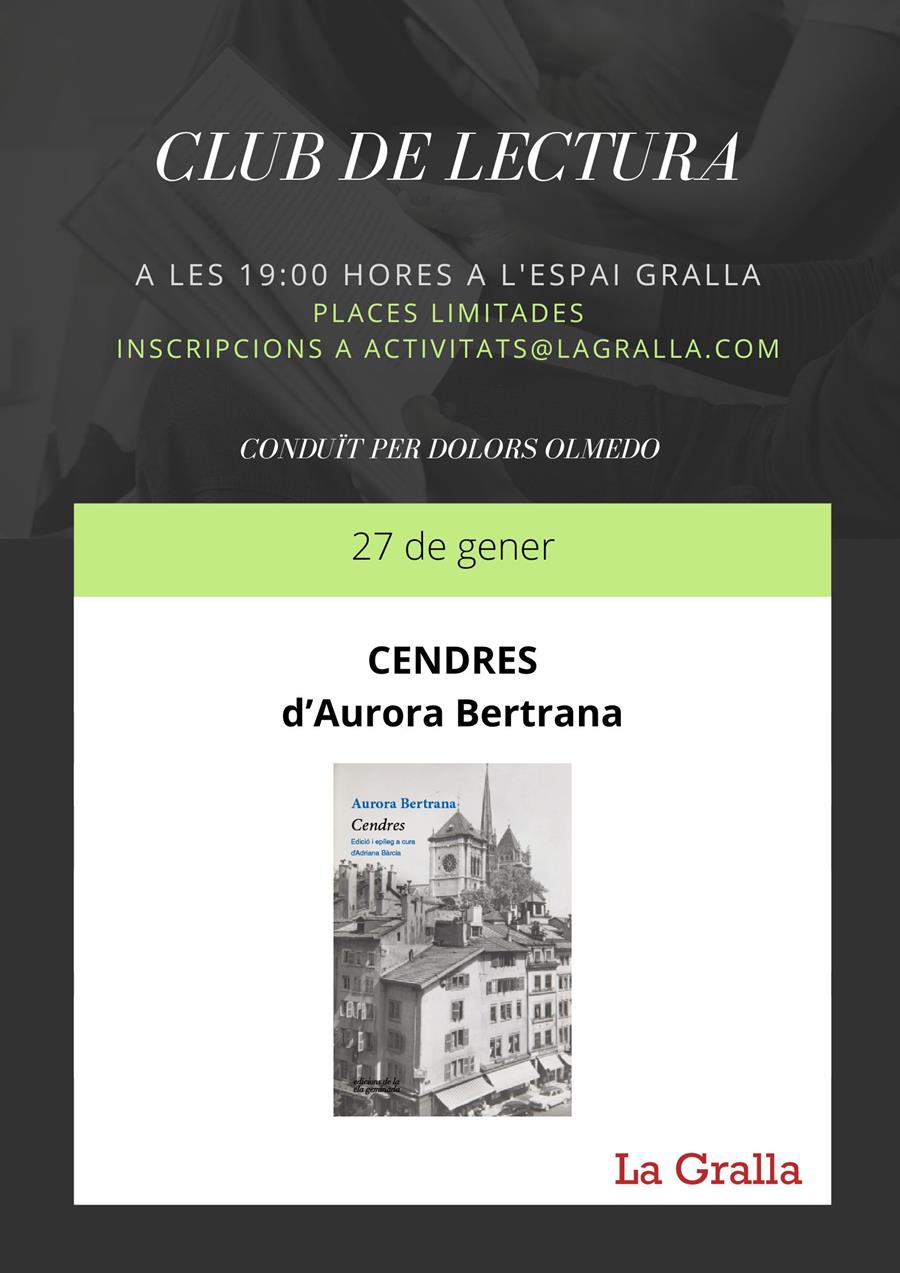 Club de lectura: "Cendres" - Llibreria La Gralla | Llibreria online de Granollers