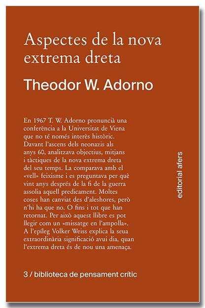 ASPECTES DE LA NOVA EXTREMA DRETA | 9788418618413 | ADORNO, THEODOR W. | Llibreria La Gralla | Llibreria online de Granollers